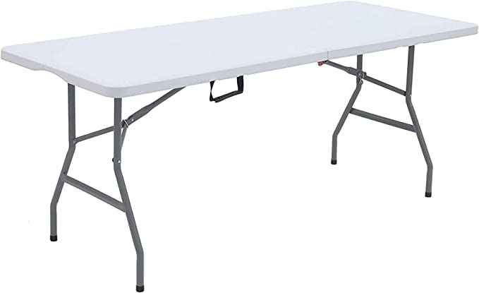 EDEBIBY 4FT 122cz Folding Table Portable Heavy Duty Plastic Fold-in-Half Utility Foldable Table White