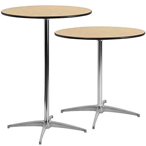 Flash Furniture 30'' Round Wood Cocktail Tables with 30'' and 42'' Columns, Adjustable Wood Bar Height Tables for Events or Home Use, Set of 4, Natural