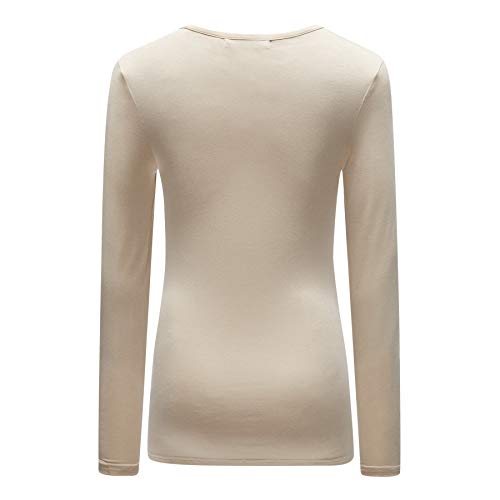 OThread & Co. Women's Long Sleeve T-Shirt V-Neck Basic Layer Stretchy Shirts (Medium, Pink)