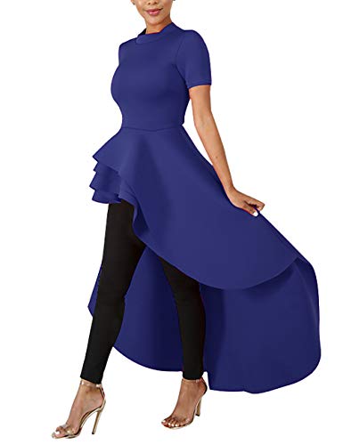 Womens Casual Short Sleeve Irregular Hem Ruched Blouse Asymmetrical Tee Shirts Dress Long Tunic Tops, Purple, 3X-Large
