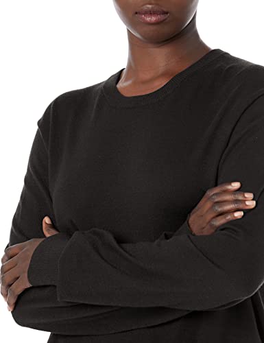 QUALFORT Women's Black Crewneck Lightweight Sweater Pullovers Black Medium