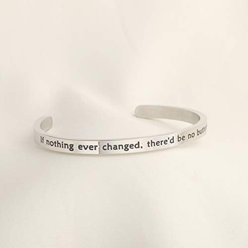 LQRI Butterfly Keychain If Nothing Ever Changed There'd Be No Butterflies Inspirational Butterfly Quote Keychain Graduation Gift Friend Encouragement Gifts (silver)