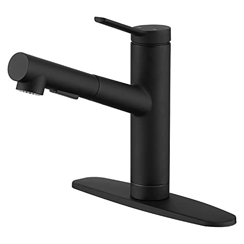 CREA Kitchen Bar faucets,Black Kitchen Sink Faucet Pull Out Sprayer Utility Small Prep Wet Bar Single Handle Hole,Commercial Modern rv Sink Low Arc Faucet Outdoor Laundry