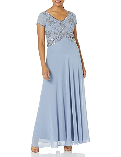 J Kara Women's Petite Cap V-Neck Beaded Dress, Green, 14P