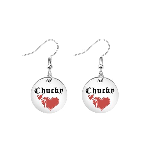 BEKECH Bride of Chucky Heart Gifts Bride of Chucky Drop Earrings for Horror Movie Lover Jewelry (red)