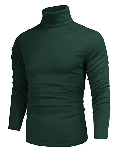 Poriff Men's Classic Turtleneck Tops Long Sleeve Slim Fit Knitted Cotton Pullover Sweaters Green Plaid S