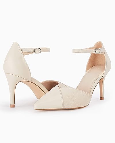 Coutgo Women's Closed Toe High Heels Ankle Strap Stiletto Sexy Pumps Wedding Dressy Shoes, Beige, Size 6