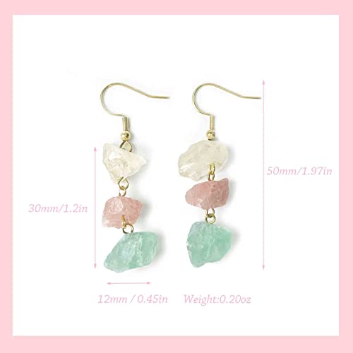 Amethyst Crystal Earrings Dangle for Women Handmade Real Raw Crystals Citrine Rose Quartz Green Fluorite Purple Pink Natural Healing Crystal Jewelry Stone Clear Earrings Gifts