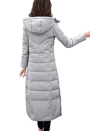chouyatou Women's Winter Over Knee Removable Hooded Maxi Long Puffer Down Coat (X-Small, Grey)