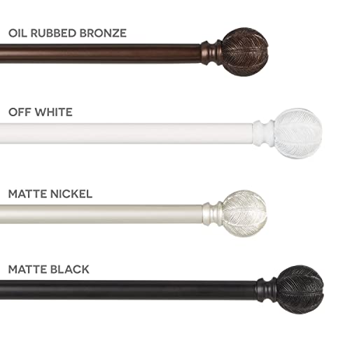 Exclusive Home Curtains Acanthus 1" Window Curtain Rod and Finial Set, Adjustable 36"-72", Matte Black
