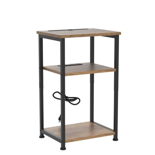 AMHANCIBLE Night Stand, Side Table, End Table with Charging Station, Nightstands Set of 2, Bedside Table Set of 2,Side Tables Bedroom Set of 2, Rustic Brown HET033BR