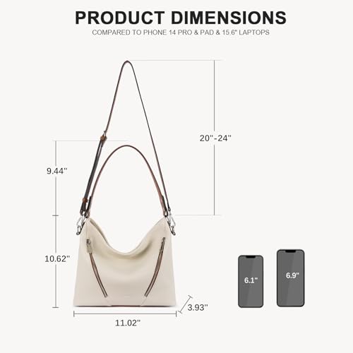 BOSTANTEN Women Purse and Handbag Vegan Leather Shoulder Hobo Bags with Multi Pockets and Removable Strap, Beige with Brown