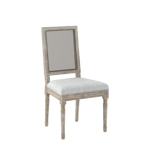 Guyou Black Farmhouse Dining Chairs Set of 6, Upholstered Dining Room Chairs with Rectangular Rattan Back French Country Accent Chair with Distressed Wood Frame for Kitchen Living Room (Beige)