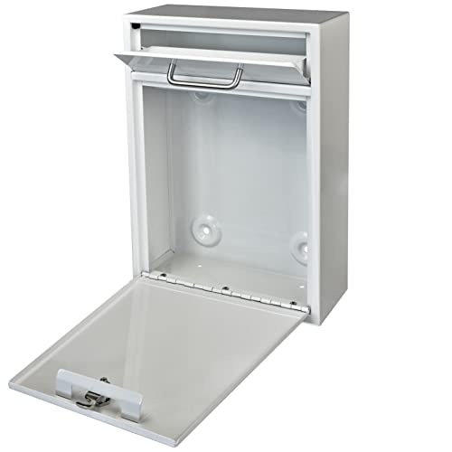 Mail Boss 7420 High Security Steel Locking Wall Mounted Mailbox - Office Drop Box - Comment Box - Letter Box - Deposit Box, Alpine White