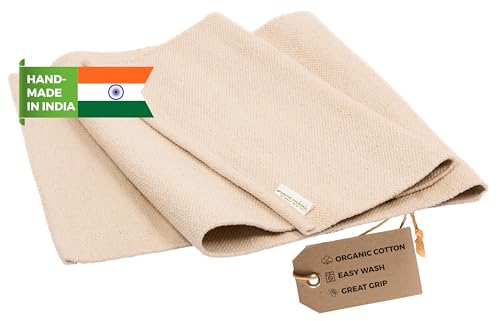 Yogasana Organic Cotton Yoga Mat - Non Slip Hand-Woven Foldable Yoga Rug Provides Excellent Comfort, Traction & Support - Travel Extra Thick Yoga Mats for Indoor & Outdoor Use - 24 x 72 Inches, Air
