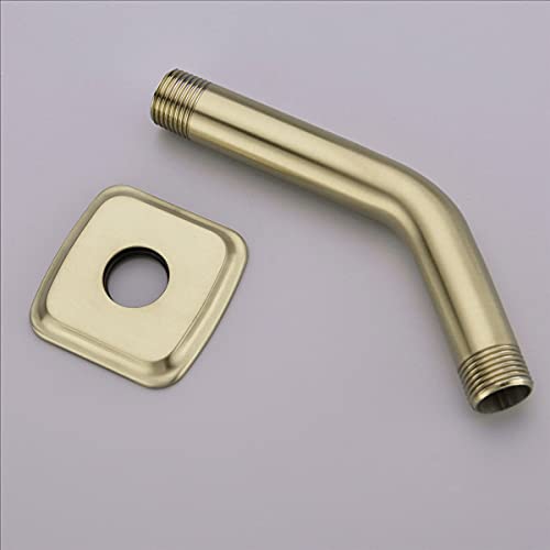 TRUSTMI Shower Arm with Flange, Angled 6-Inch Stainless Steel Replacement Pipe, Wall Mounted Tube for Bathroom Shower Head, Brushed Gold