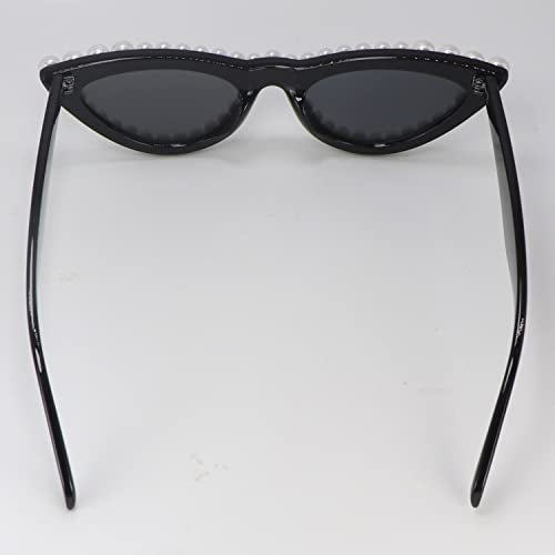 FUPRECIOUS Pearl Cat Eye Sunglasses Womens Cute Fashion Trendy Eyewear ((2 Pack) black)