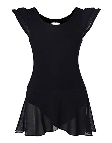 DANSHOW Ballet Leotards for Girls Long Sleeve Toddler Dance Skirt Dress,Crisscross Back,Double Hem Skirt(2142-L-09)