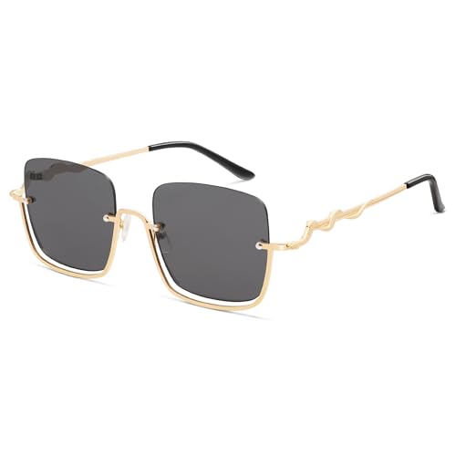 Appassal Oversized Snake Sunglasses for Women Men Large Rectangular Y2K 90s Glasses Sunnies AP3687,Gold/Grey