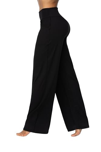 Sunzel Wide Leg Pants Women High Waist Yoga Pants with Pockets Stretch Loose Comfy Casual Lounge Sweatpants 32" Inseam Black X-Small