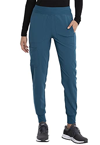 Cherokee Women's Medical Scrub Jogger Pant Mid Rise with 7 Pockets and Knit Waistband and Interior Elastic - CK011, XL, Wine