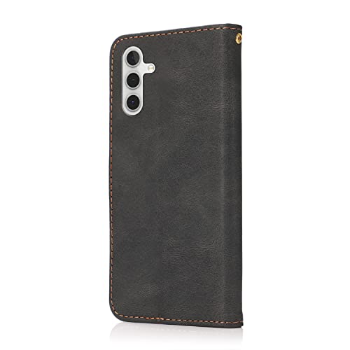 Mavis's Diary Compatible with Samsung Galaxy A14 5G Case Wallet with Card Holder, Double Color Leather Folio Phone Cover Magnetic Closure Stylish Folding Case with Kickstand (Black Pink)