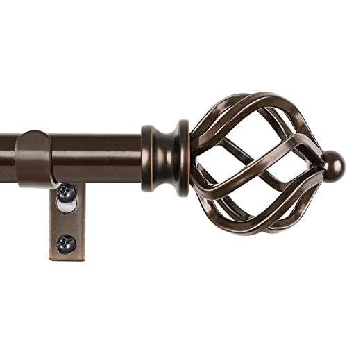 KAMANINA Bronze Curtain Rod 32 to 58 Inch(2.6-4.8ft), Adjustable Curtain Rods for Windows 28 to 48 Inch, 3/4 Inch Splicing Drapery Rods with Twisted Cage Finial