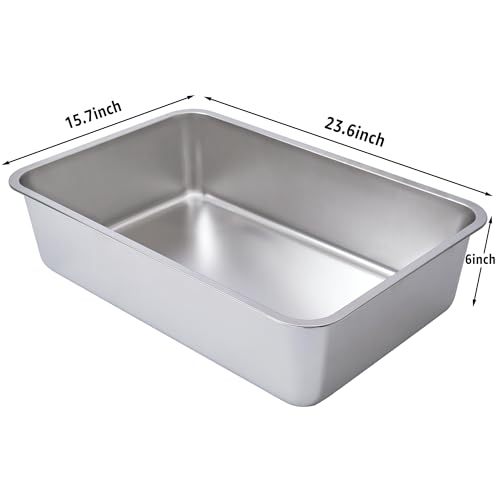 EGMEHOAD 6" Deep Stainless Steel Cat Litter Box XL Large Litter Box for Big Cats,Metal Litter Box High Sided,Easy Cleaning Metal Litter Pan Tray,Odor Proof,Non Stick,XL Stainless Steel Cat Litter Box