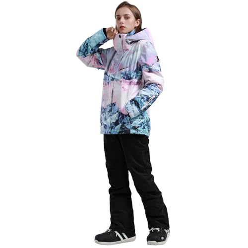 GSOU SNOW Women's Ski Jacket and Pants Waterproof Windproof Snowsuit Snowboarding Snow Coat Insulated Winter Warm,Flower Black S