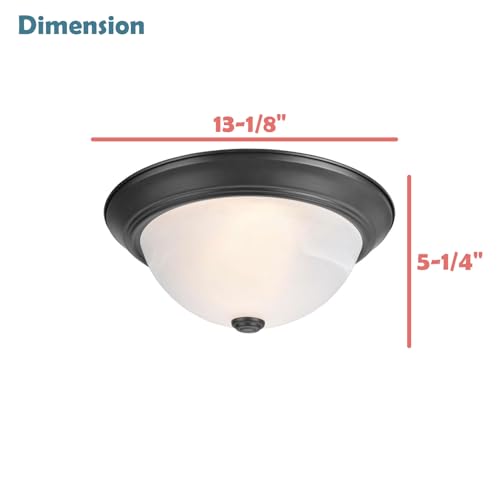 Aspen Creative 63014-2A, 2-Light Flush Mount Ceiling Light Fixture, Transitional Design in Dark Bronze Finish, White Alabaster Glass Diffuser, 13-1/8" Diameter