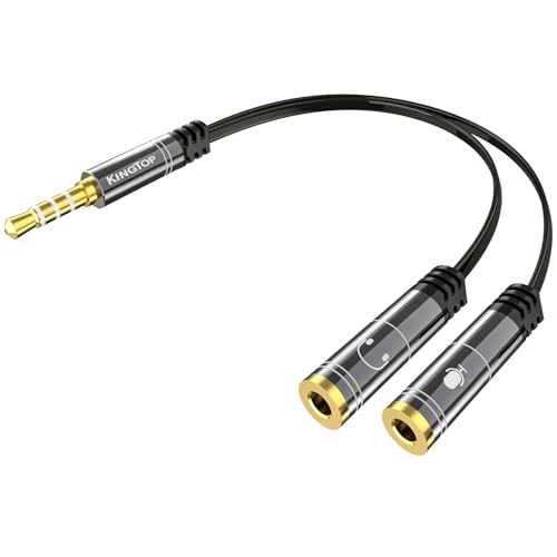 KINGTOP Headset Splitter, 3.5mm Headphone Mic Splitter Cable for Headset with Separate Audio Microphone Jacks, Microphone Headphone Splitter (Not for Dual Audio Headphones)