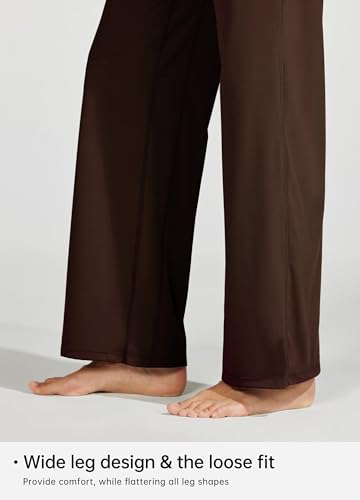 Willit Women's Wide Leg Yoga Pants with Pockets Stretch Loose High Waist Comfy Soft Casual Lounge Sweatpants 30” Dark Khaki L