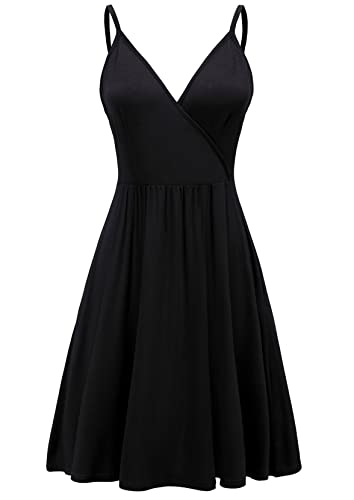 WEACZZ Summer Dresses for Women 2025 V Neck Floral Sundresses for Women Casual Beach Boho Vacation Mini Dress with Pockets,Silhouette Green Leaf,L