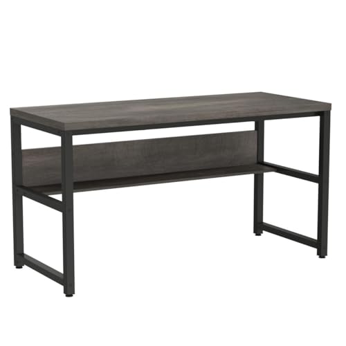 TOPSKY Computer Desk with Bookshelf/Metal Hole Cable Cover 1.18" Thick Desk (55", Espresso Gray)