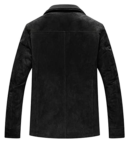 FLAVOR Men's Classic Leather Jacket Suede Winter Coat with Removable Collar (Small, Black)