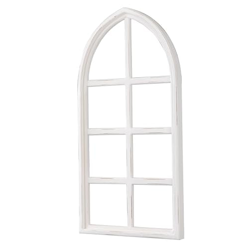 Sintosin Farmhouse Arch Window Frame Wall Decor 18 X 36 Inches, Hanging Distressed White Rustic Wooden Window Frames for Wall Decor, Cathedral Faux Window for Wall Art Living Room Hallway Entryway
