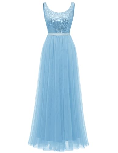 BeryLove Prom Dresses for Teens Elegant Cocktail Dresses Short Evening Formal Dress Mini Sequin Dress Sleeveless Bridesmaid Dresses Tulle Party Dress 08 White S