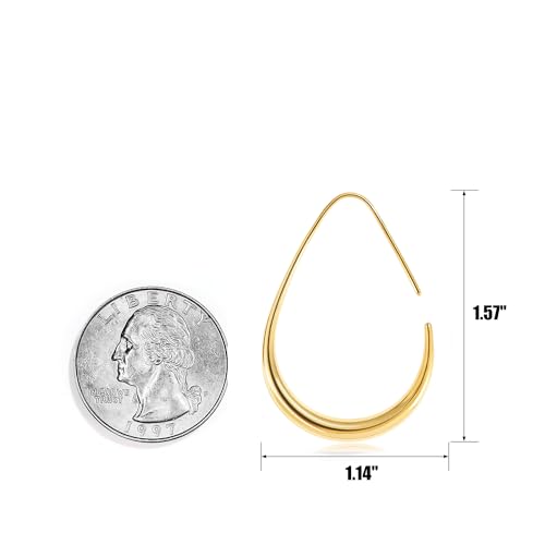 Gacimy Black Teardrop Hoop Earrings for Women, Black Plated Oval Pull Through Hoop Earrings for Women, Black Drop Hoop Earrings for Women, 30mm Black
