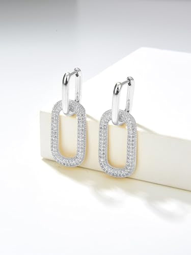 Tituthia Gold Earrings for Women Trendy, Simple Dainty 14K Gold Plated Paperclip Square Chain Link Dangle Hoops Earrings Pin Stud Huggie Earrings Lightweight Hypoallergenic Minimalist Aesthetic Gold