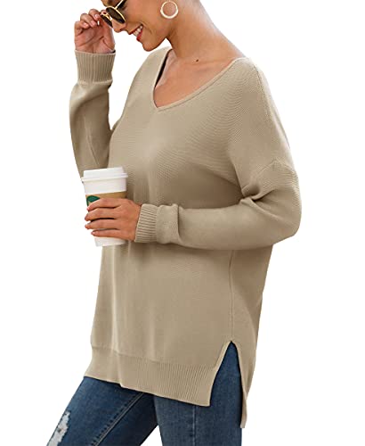 GRECERELLE Women's Fall and Winter Long Sleeve Side Split Loose Casual Pullover Tunic Tops Royal Blue-Small