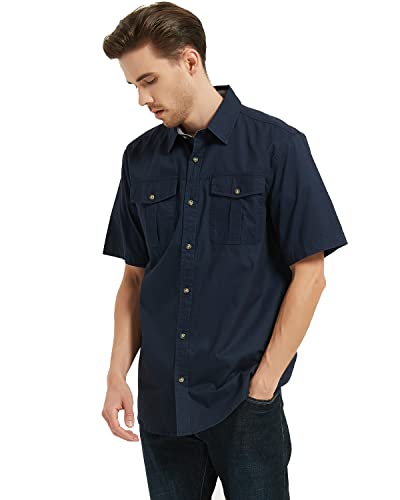 Pooluly Men's Casual Shirts Button-Down Work Shirt Short Sleeve Breathable Workwear Black