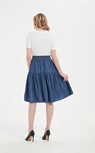 Tronjori Womens A Line Lightweight Tencel Denim Tiered Short Skirt Knee Length (XS, Light Blue)