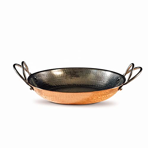 Sertodo Copper Alicante Paella Cooking Pan | 6 inch diameter |Patented Stainless Steel Handle Design| Hand Hammered, Heavy Gauge, 100% Pure Copper | Ideal for Cooking or Serving Side Dishes in Style