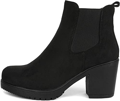 DREAM PAIRS Women's High Chunky Heel Chelsea Ankle Boots Slip On Elastic Fall Heeld Booties Shoes, Size 11, Black, FRE