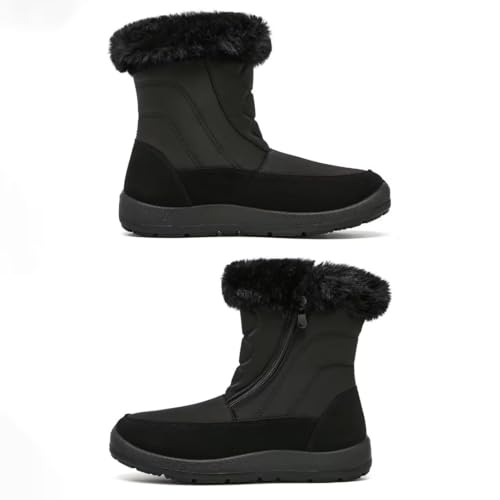 Cheval Winter Snow Boots for Women, Fur Lined Warm Mid Calf Booties, Outdoor Anti-slip Waterproof Comfortable Short Boot, Botas De Invierno Para Mujert