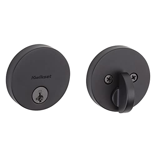 Kwikset Uptown Deadbolt Lock, Matte Black Round Exterior Keyed Front Entry Door, Pick Resistant SmartKey Rekey Security, Single Cylinder Dead Bolt, with Microban Protection