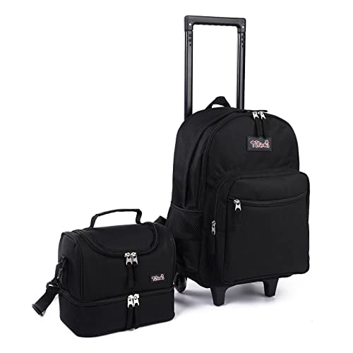 Tilami Rolling Backpack 18 inch Double Handle with Lunch Bag Wheeled Kids Backpack, Flamingo Black