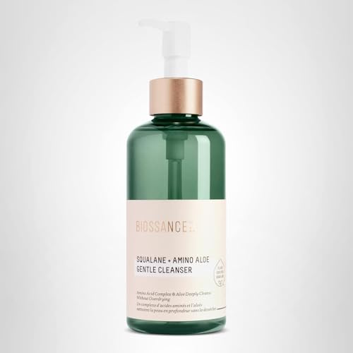 BIOSSANCE Squalane + Amino Aloe Gentle Face Wash – Foaming Facial Cleanser Gel – Hydrating for All Skin Types – Removes Makeup & Deeply Cleans Pores with Moringa Extract – Soothes with Aloe Vera