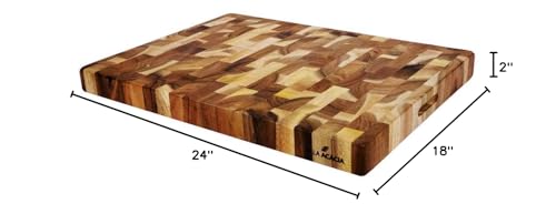 Villa Acacia Extra Large Butcher Block - 24x18 Inch, 2" Thick Wooden Cutting Board
