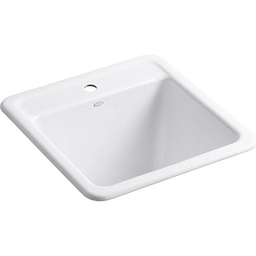 KOHLER K-19022-1-96 Park Falls Top-Mount/Undermount Utility Sink with Single Faucet Hole, Biscuit